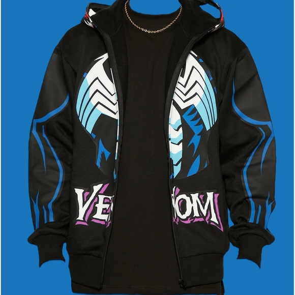 Mens Marvel Venom Full Zip Full Mask Costume Hoodie - Size M - Picture 2 of 3